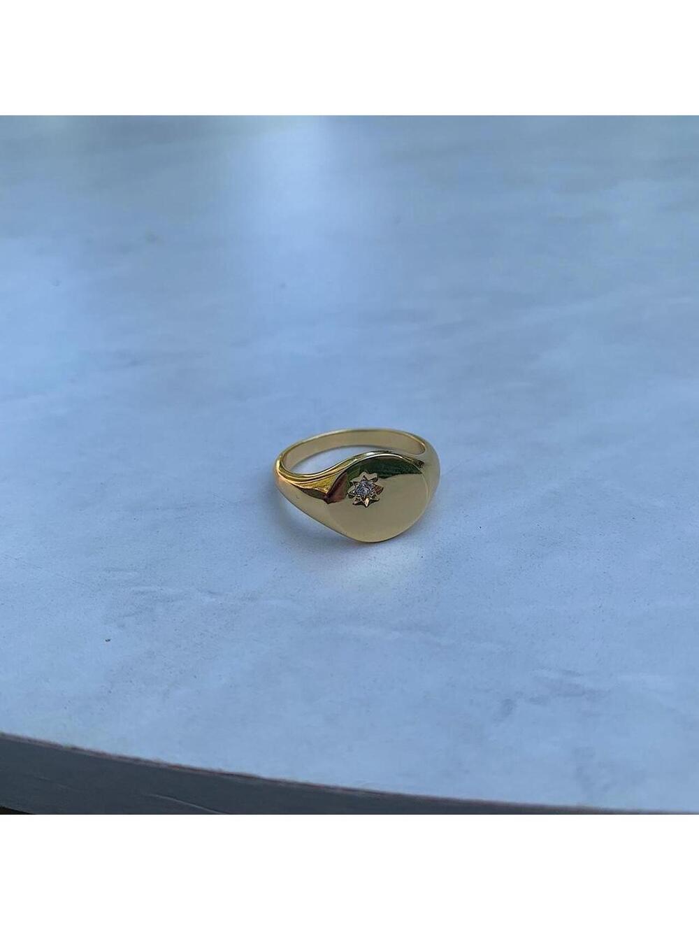 Gold onyx ring with rhinestone diamond. Stainless steel - Picture 4 of 8